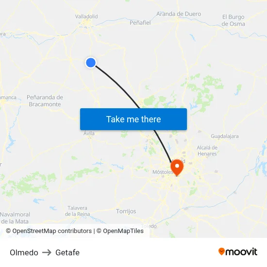 Olmedo to Getafe map