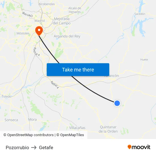 Pozorrubio to Getafe map