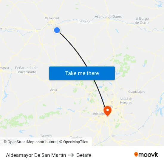 Aldeamayor De San Martín to Getafe map