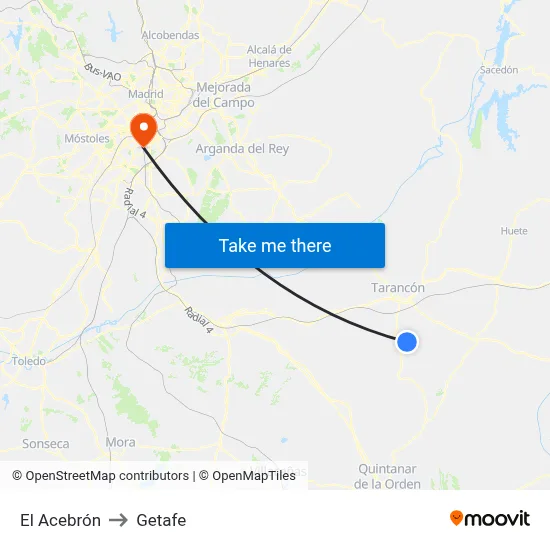 El Acebrón to Getafe map