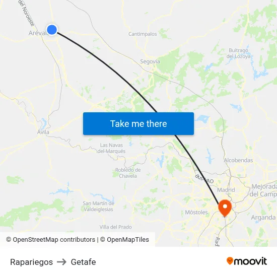 Rapariegos to Getafe map
