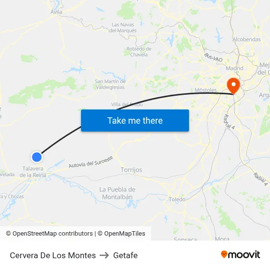 Cervera De Los Montes to Getafe map