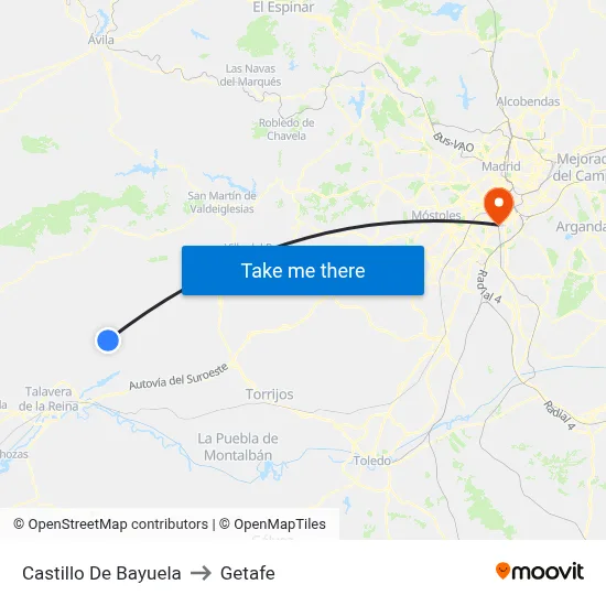 Castillo De Bayuela to Getafe map