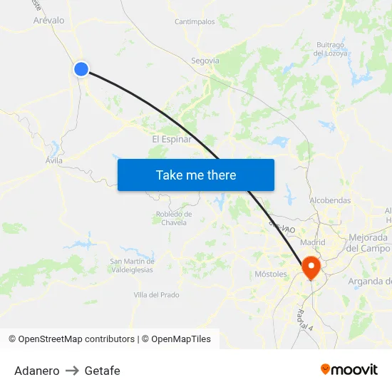Adanero to Getafe map