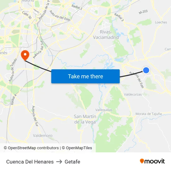 Cuenca Del Henares to Getafe map