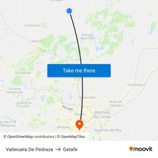 Valleruela De Pedraza to Getafe map
