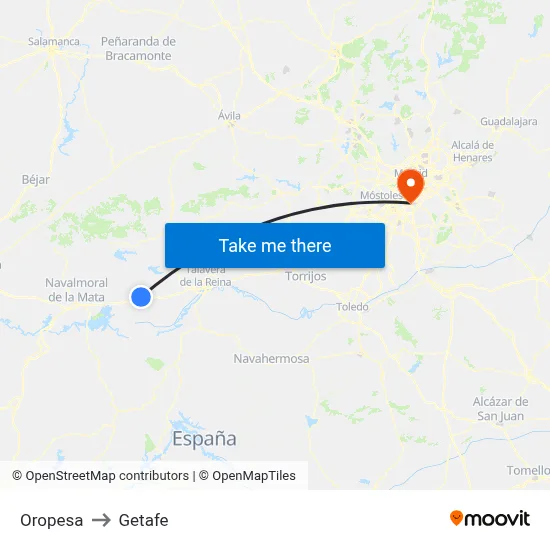 Oropesa to Getafe map