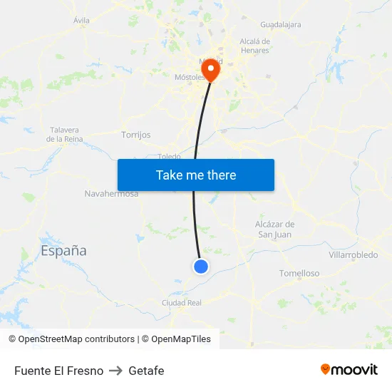 Fuente El Fresno to Getafe map