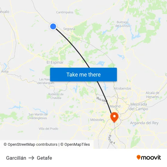 Garcillán to Getafe map