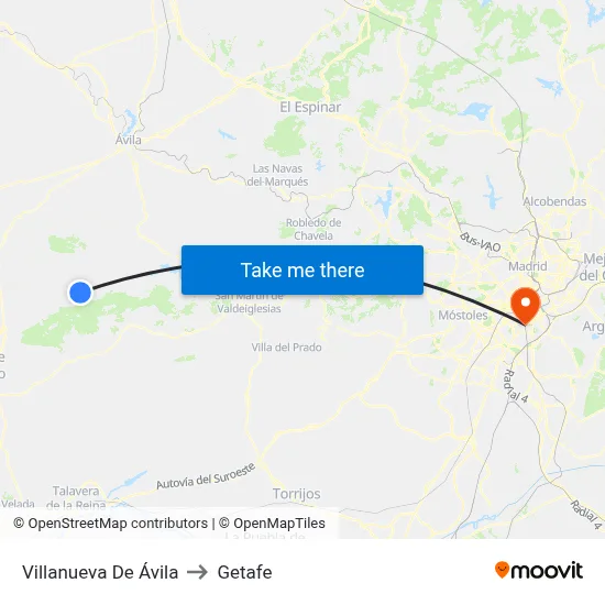 Villanueva De Ávila to Getafe map