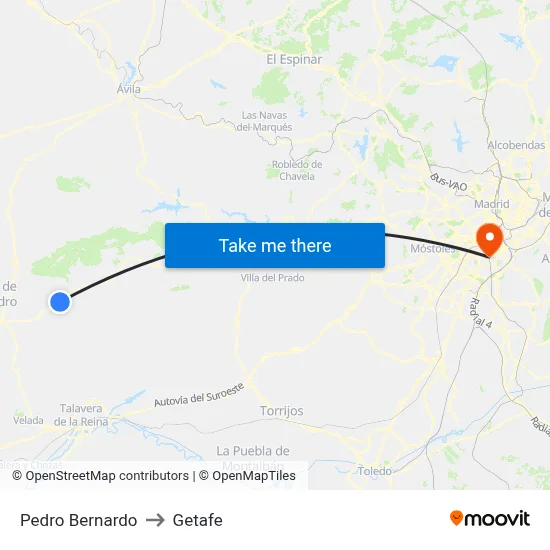 Pedro Bernardo to Getafe map
