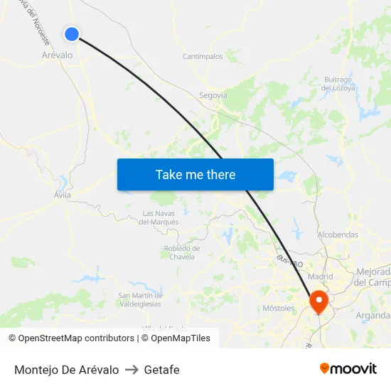 Montejo De Arévalo to Getafe map
