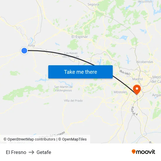El Fresno to Getafe map