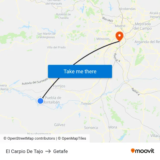 El Carpio De Tajo to Getafe map