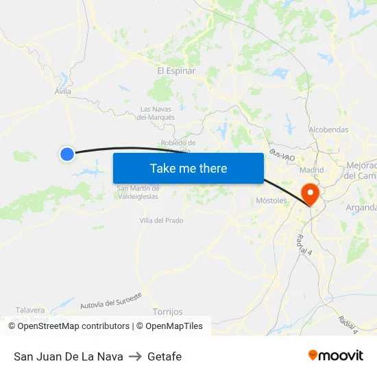 San Juan De La Nava to Getafe map