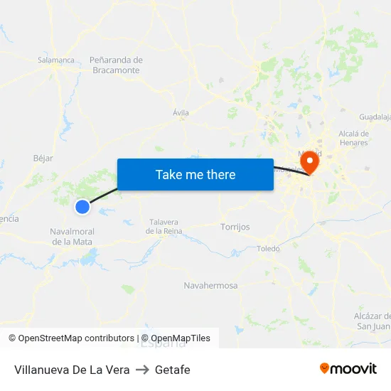 Villanueva De La Vera to Getafe map