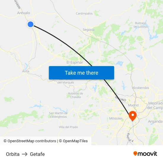 Orbita to Getafe map