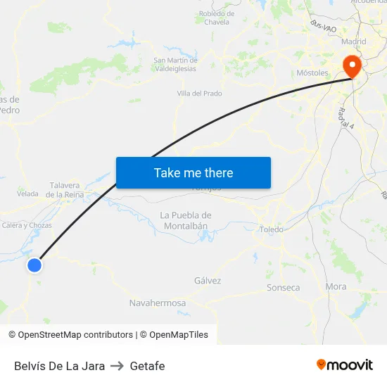 Belvís De La Jara to Getafe map