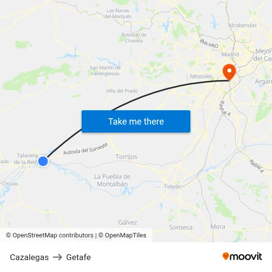 Cazalegas to Getafe map