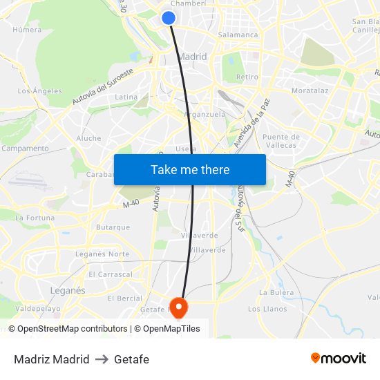 Madriz Madrid to Getafe map