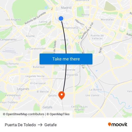 Puerta De Toledo to Getafe map