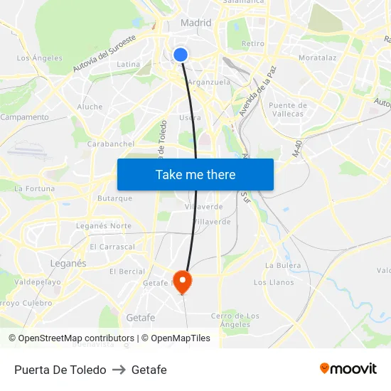 Puerta De Toledo to Getafe map