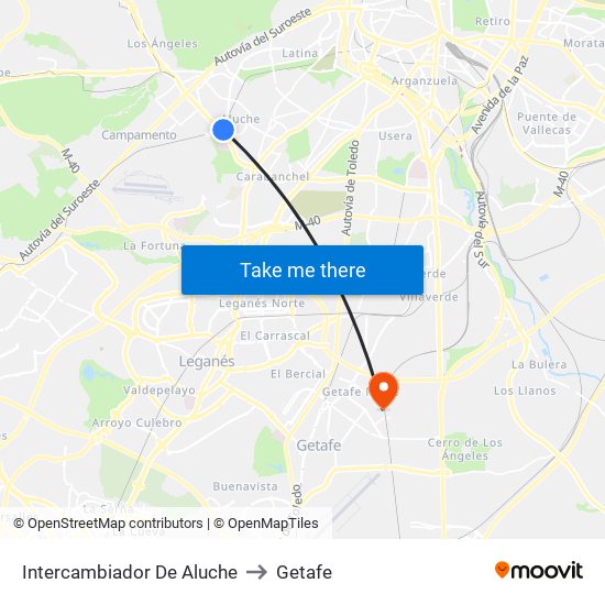 Intercambiador De Aluche to Getafe map