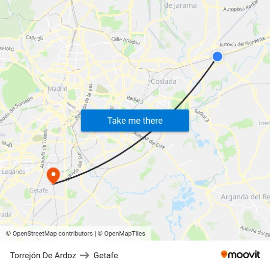 Torrejón De Ardoz to Getafe map