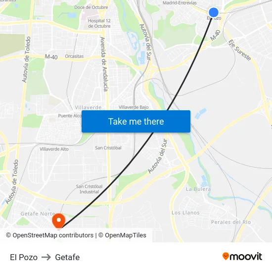 El Pozo to Getafe map