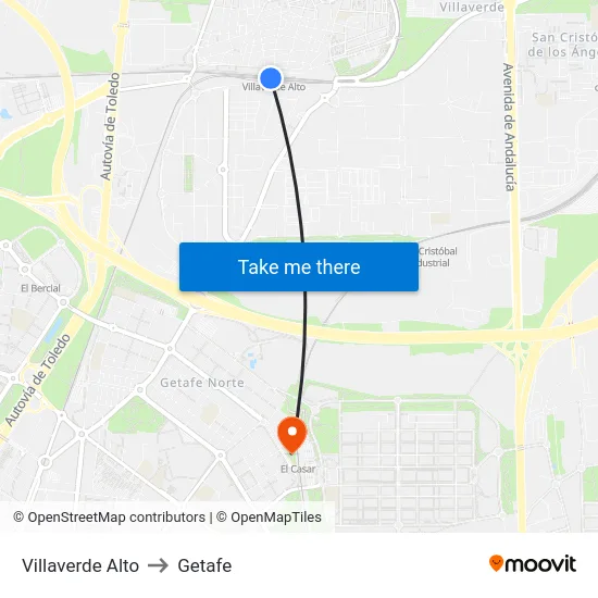 Villaverde Alto to Getafe map