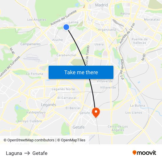 Laguna to Getafe map