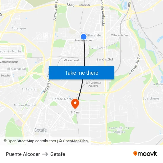 Puente Alcocer to Getafe map