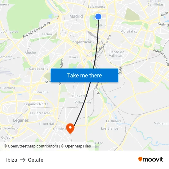 Ibiza to Getafe map