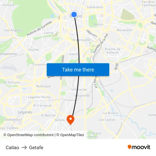 Callao to Getafe map