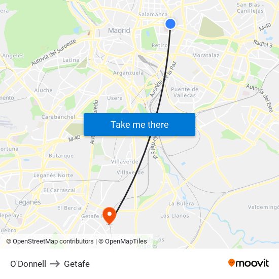 O'Donnell to Getafe map