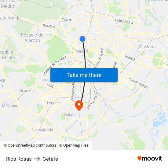 Ríos Rosas to Getafe map