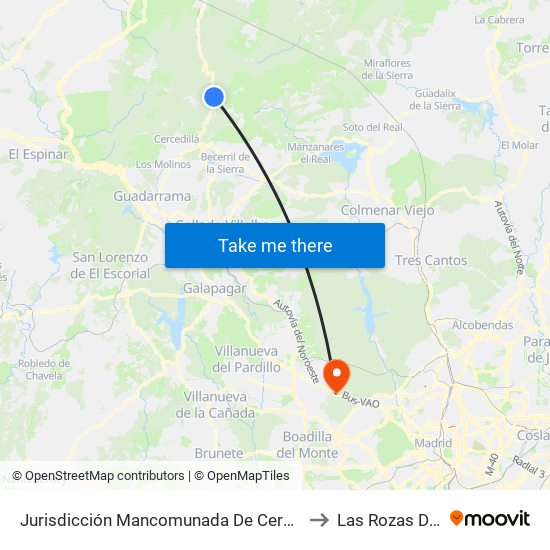 Jurisdicción Mancomunada De Cerdedilla Y Navacerrada to Las Rozas De Madrid map