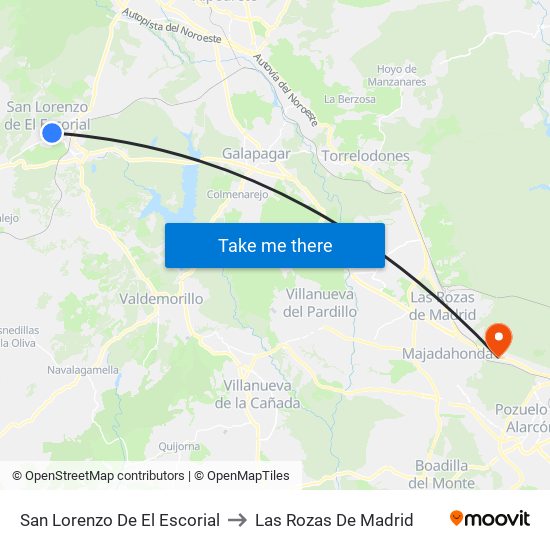 San Lorenzo De El Escorial to Las Rozas De Madrid map