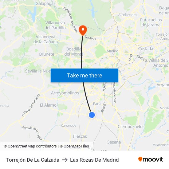 Torrejón De La Calzada to Las Rozas De Madrid map