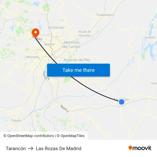 Tarancón to Las Rozas De Madrid map