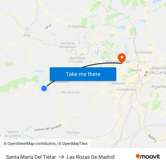 Santa María Del Tiétar to Las Rozas De Madrid map
