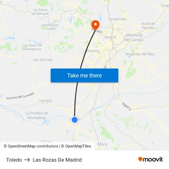 Toledo to Las Rozas De Madrid map