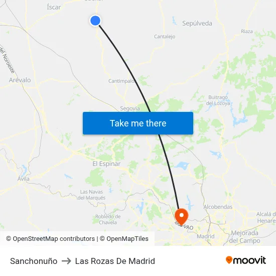 Sanchonuño to Las Rozas De Madrid map