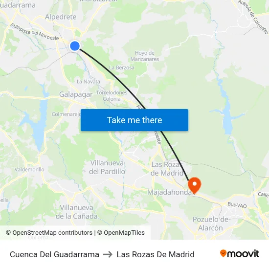Cuenca Del Guadarrama to Las Rozas De Madrid map
