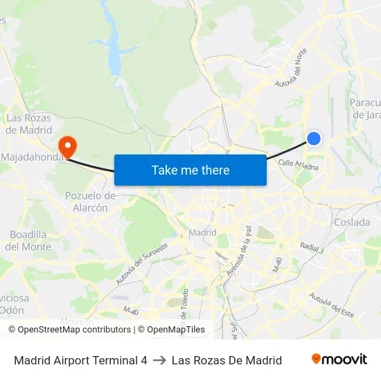 Madrid Airport Terminal 4 to Las Rozas De Madrid map