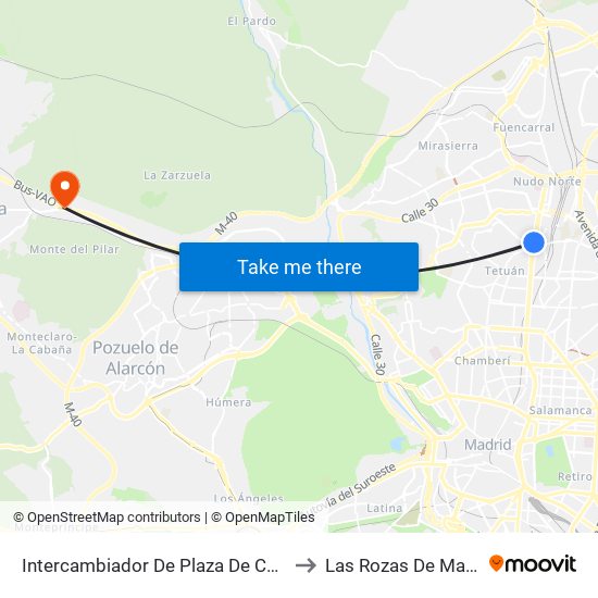 Intercambiador De Plaza De Castilla to Las Rozas De Madrid map