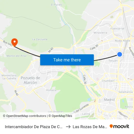 Intercambiador De Plaza De Castilla to Las Rozas De Madrid map