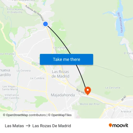 Las Matas to Las Rozas De Madrid map
