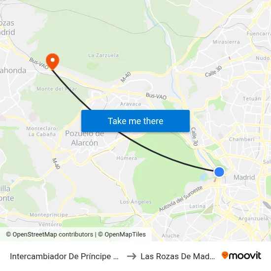 Intercambiador De Príncipe Pío to Las Rozas De Madrid map