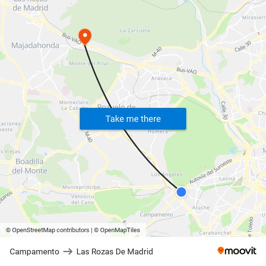 Campamento to Las Rozas De Madrid map